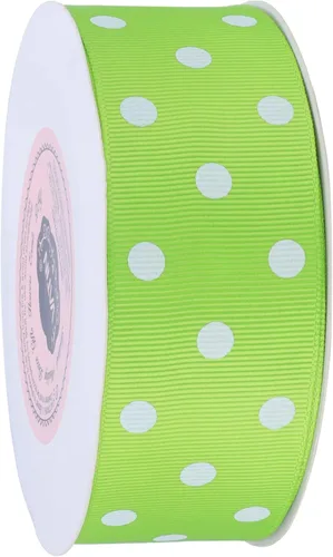 Miniatura 3 de VATIN Cinta de grogrén de lunares para manualidades, carrete de 1-1/2 pulgadas de ancho por 10 yardas, color verde manzana con puntos blancos, uso