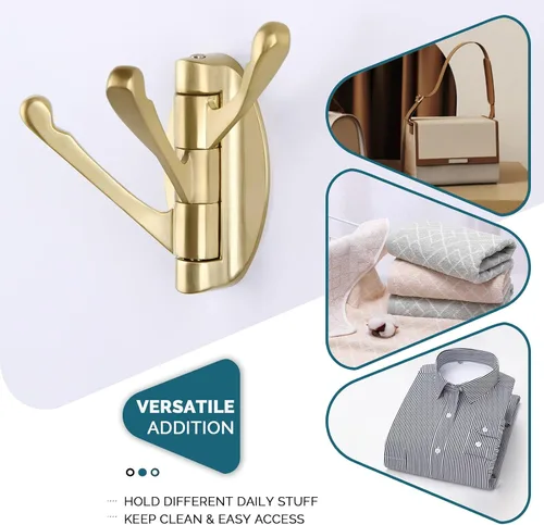 Miniatura 5 de Angle Simple Gancho giratorio para toallas de 3 brazos 3 piezas (oro cepillado)