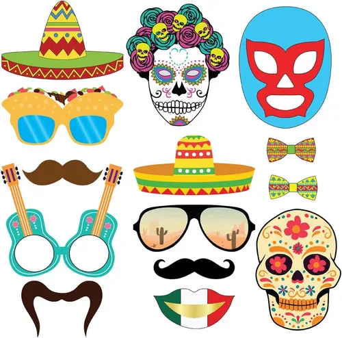 Miniatura 7 de Accesorios para cabina de fotos Fiesta - 40 piezas - Suministros para fiestas mexicanas del Cinco de Mayo, decoraciones y regalos