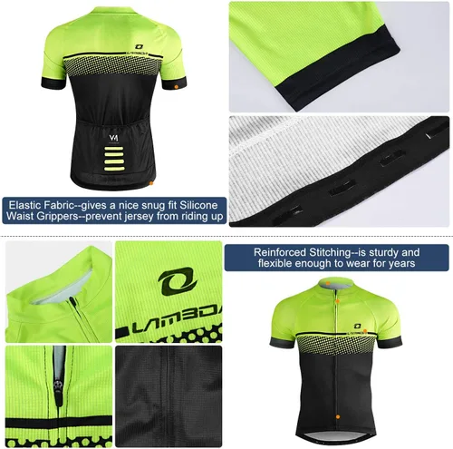 Miniatura 3 de LAMEDA Cycling Jersey Mens Short Sleeves Mountain Bike with Pockets Green
