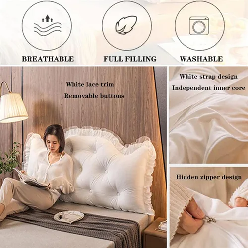 Miniatura 2 de Almohada para cabecera ZZYK, tamaño completo, para cama King, Queen y Twin, almohada grande de lectura, almohada de respaldo en forma de cuña, Blanco