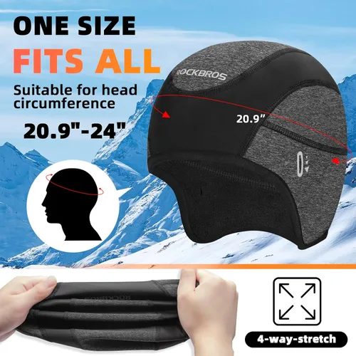 Miniatura 3 de ROCKBROS Gorras de ciclismo de invierno para hombres y mujeres, sombrero de ciclismo a prueba de viento con visera solar debajo del casco forro negro