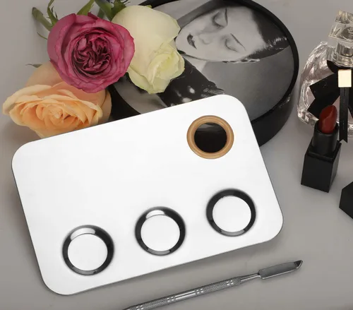 Miniatura 3 de Paleta de mezcla de maquillaje, paleta de maquillaje de acero inoxidable de 6 x 4 pulgadas, paleta de mezcla de 3 pocillos para arte de uñas, paleta
