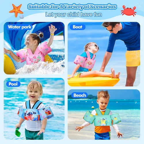 Miniatura 5 de Moko Banda de natación para niños de 20-30-50 libras, bonito chaleco de natación de dibujos animados para niños pequeños, flotadores de piscina