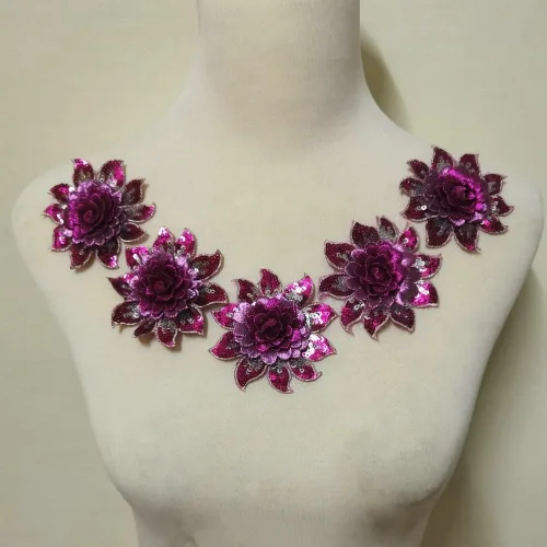 Miniatura 4 de 5 parches de flores de color rosa intenso con lentejuelas, bordado, manualidades, parches de costura Rosa Hot