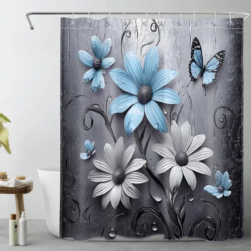 Miniatura 52 de LB Get Naked - Cortina de ducha pequeña de 48 x 68 pulgadas, forro de cortina de ducha de tamaño medio azul y rosa, cortinas de ducha estrechas