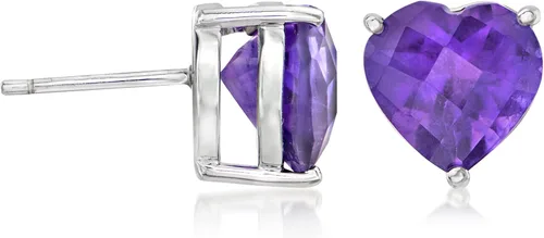 Miniatura 3 de Ross-Simons Pendientes de tuerca con forma de corazón de amatista de 5,50 quilates en plata de ley