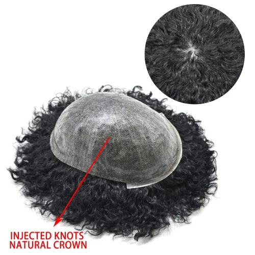 Miniatura 3 de Unidades de cabello para hombres negros, piel fina de poliéster completo afro tupé para hombres negros, sistemas de cabello brasileño rizado, pieza