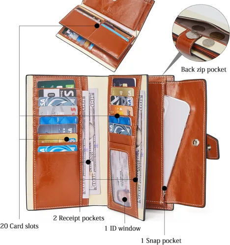 Miniatura 2 de BOSTANTEN Carteras de cuero para mujer con bloqueo RFID de gran capacidad tarjetero triple para mujer