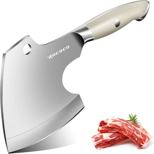 ROCOCO Cuchillo de corte de huesos, cuchillo de carnicero de hueso de carne forjada a mano, hacha de cortar, idea de regalo de Acción de Gracias y