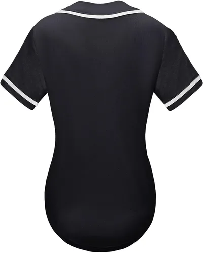 Miniatura 2 de babyhealthy Camiseta de béisbol para mujer, con botones, lisas, hip hop, softbol, deportiva, camiseta deportiva