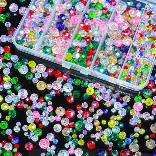 Miniatura 44 de 800 cuentas redondas de cristal de 0.236/0.396/0.394 pulgadas para joyas de bricolaje, ideales para pulseras, collares, colgantes y proyectos