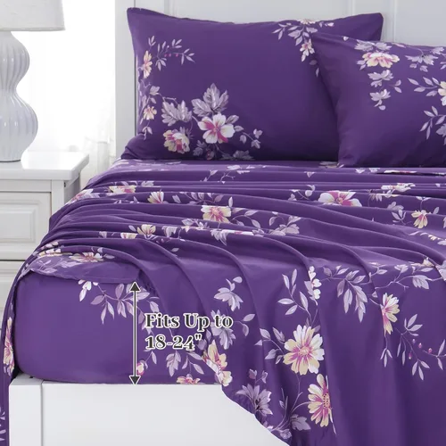 Miniatura 20 de MEISHANG Juego de sábanas tamaño individual, sábanas florales ultrasuaves de microfibra cepillada, sábanas florales de 1800 hilos con certificación