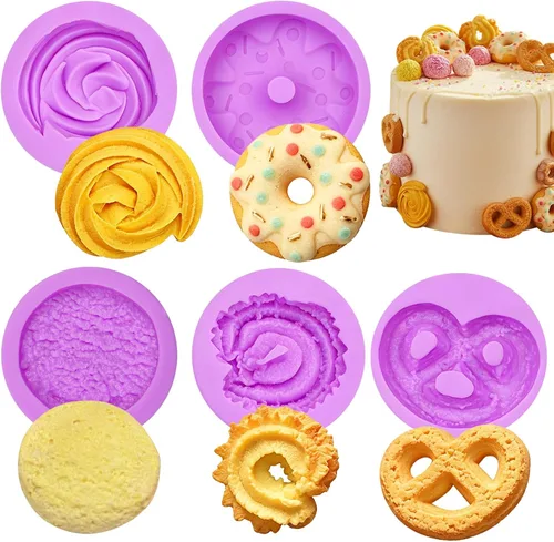 Miniatura 10 de Moldes de silicona para galletas de chocolate, 6 paquetes de donas de caramelo, mini waffle, moldes para decoración de pasteles, adornos
