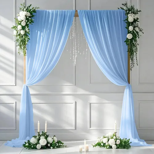 MODFUNS Cortinas traslúcidas color azul claro de 10 pies para telón de fondo de boda, 29 x 120 pulgadas, 2 paneles de cortinas semitransparentes de