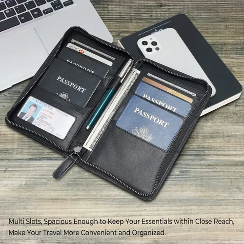 Miniatura 3 de Cartera de viaje para pasaporte, funda de cuero para pasaporte, cartera de pasaporte para hombres, soporte para pasaporte familiar para 4, funda