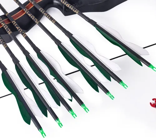 Miniatura 4 de LWANO Flechas de caza de carbono de 31 pulgadas, flechas de práctica con plumas de pavo de 5 pulgadas, 500 para arco recurvo y arco compuesto 7.8MM