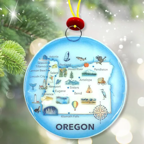 Miniatura 3 de Oregon State Map Adorno para árbol de Navidad - Atrapasador de luz de cristal artístico