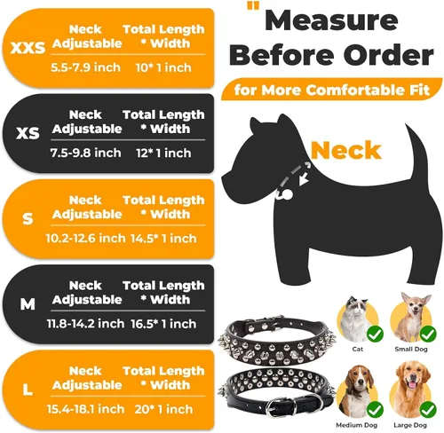 Miniatura 2 de PETCARE Collar de Perro con Pinchos Negro de Cuero PU Suave con Hongos Divertidos Remaches y Tachuelas Collar de Cachorro Ajustable para Exteriores