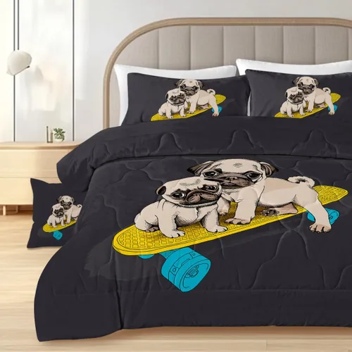 Miniatura 3 de Sleepwish - Juego de edredón de carlino, juegos de ropa de cama de perro de 4 piezas para cama individual, edredón gris reversible para chicos