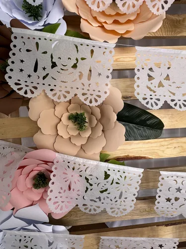 Miniatura 8 de Decoración de fiesta de baby shower para niño o niña, más de 60 pies de papel de seda blanco Picado blanco guirnaldas con ángeles, caballos