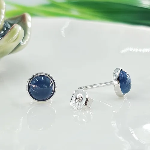 Miniatura 60 de Pendientes naturales de 0.236 in con chapado en oro blanco sobre plata de ley, bisel cabujón de piedras preciosas regalo de joyería para ella