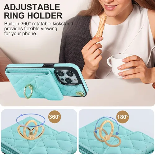 Miniatura 5 de Asuwish Funda de teléfono para iPhone 13 Pro de 6.1 pulgadas, funda tipo cartera con protector de pantalla de vidrio templado y anillo cruzado