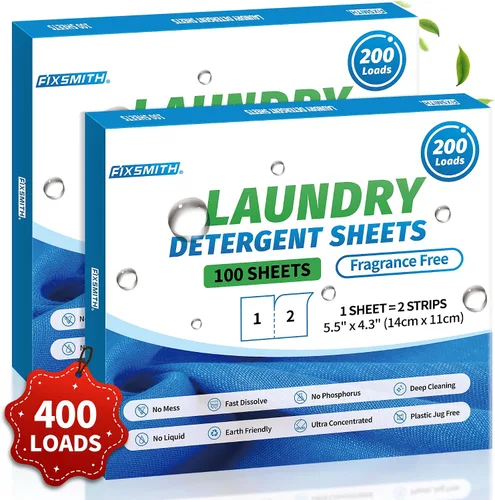 Miniatura 14 de FIXSMITH Hojas de detergente para ropa - 200 cargas (100 hojas) aroma a lino fresco - Tiras de detergente para ropa hipoalergénicas y ecológicas
