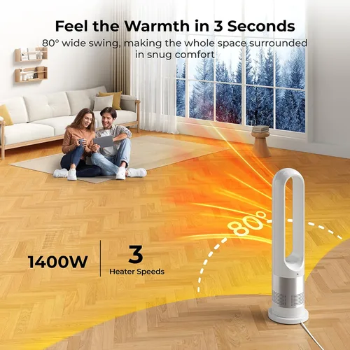 Miniatura 4 de Combo de calentador y ventilador sin aspas, calentador de 26 pulgadas y ventilador enfriador con control remoto, protección contra