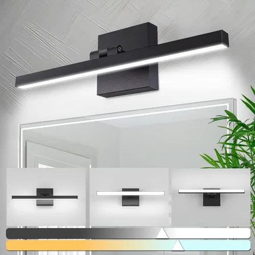 zouzai Segunda Generación Moderna Barra de Luz LED para Baño de Tocador Negra IP44 Sobre Espejo Accesorio de Pared de Baño 5CCT Ajustable, Doble