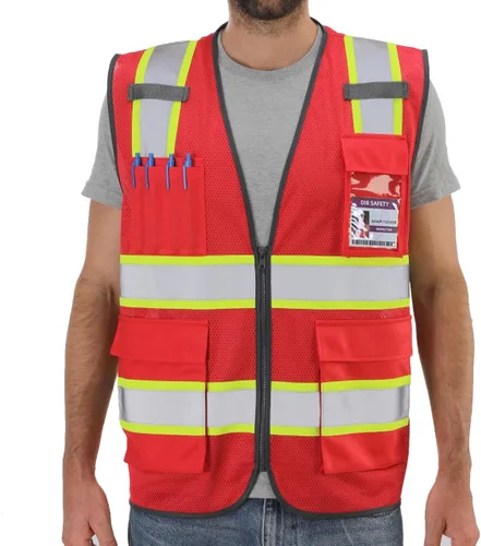 Miniatura 12 de Dib Safety Chaleco de malla reflectante de alta visibilidad en dos tonos con bolsillos y cremallera, malla azul con ribete amarillo, L Azul