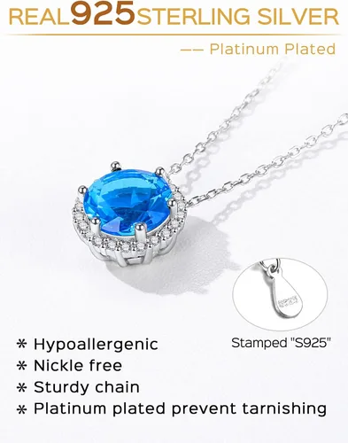 Miniatura 5 de ChicSilver Collar de plata de ley 925 con forma de corazón, redondo, pera, esmeralda y piedra natal simulada, regalo de cumpleaños para mujeres