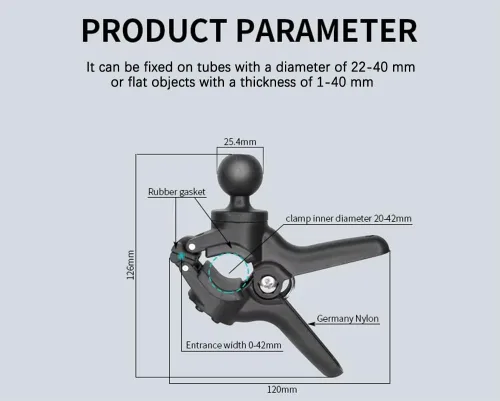 Miniatura 6 de Strg Soporte de teléfono con base de abrazadera para rieles de 0.85 a 1.55 pulgadas de diámetro, soporte de teléfono para manillar de motocicleta
