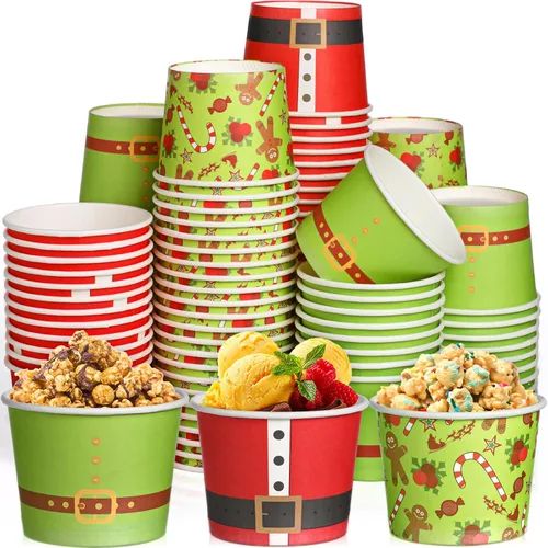 Nuenen 120 tazas de helado de Navidad desechables de 5 onzas, cuencos de postre de papel para Sundae, bar, yogur, cuencos pequeños de aperitivos de