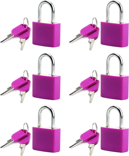 Miniatura 7 de Juego de 6 candados de equipaje multicolor con llaves, mini cerraduras de maleta, pequeñas cerraduras de plástico ABS y cobre, cerradura pequeña
