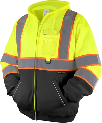Miniatura 8 de TICONN Chaqueta con capucha de seguridad, sudadera con capucha reflectante de alta visibilidad, equipo de PPE para clima frío cumple con ANSI III