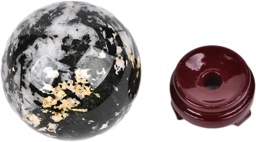 Miniatura 2 de JIC Gem Gran esfera de cristal negro y blanco con soporte Esfera de bola de cristal de turmalina negra y blanca Piedra preciosa decorativa Bola