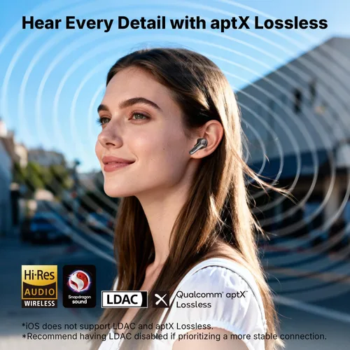 Miniatura 3 de EarFun Air Pro 4+ Auriculares inalámbricos con cancelación de ruido adaptativa, Qualcomm aptX sin pérdida, controladores duales, auriculares de Negro