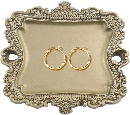 Plato dorado para joyas de estilo vintage, pequeña bandeja antigua para anillos, regalos únicos de cumpleaños y boda para mujeres, decoración para