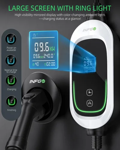 Miniatura 3 de Cargador EV de nivel 2, 40 amperios, corriente ajustable y retardo de temporización, 240 V, 9.6 kW, enchufe NEMA 14-50, estación de carga portátil