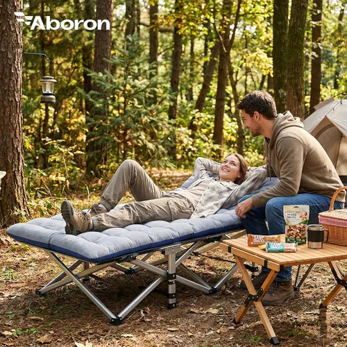 Miniatura 2 de ABORON Catre de Camping para Adultos de 28" Extra Ancho, Resistente 1200D Oxford Catre para Dormir, Cama de Campamento Plegable Portátil con Gris