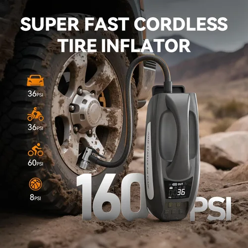 Miniatura 3 de Arrancador de 6000A con compresor de aire, arrancador de batería de automóvil portátil de 27000mAh y 160PSI, paquete de batería de 12V
