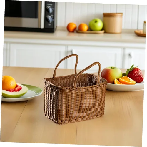 Miniatura 8 de VOSAREA Cesta de mano tejida para almacenamiento y arreglo floral, contenedor decorativo para el hogar, estilo japonés, cesta de picnic para uso