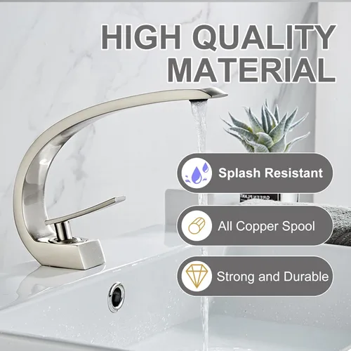 Miniatura 2 de grifo de mando único para lavabo, cromo y níquel cepillado o bronce aceitado, diseño de cascada, grifo mezclador