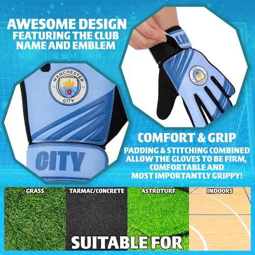 Miniatura 4 de Manchester City FC Guantes de portero para niños, talla 7, diseño acolchado antideslizante azul