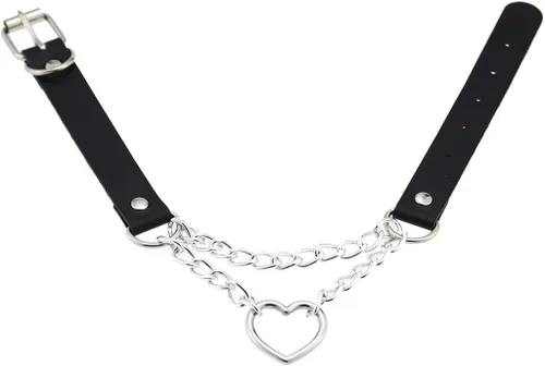 Miniatura 6 de eYLun Gargantilla de cuero con corazón para mujeres y niñas, collar con colgante de cuero punk gótico, No