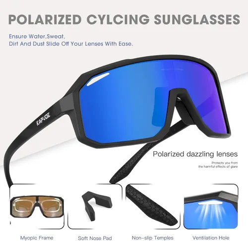 Miniatura 4 de KAPVOE Gafas de sol polarizadas para ciclismo, deportes, UV400, para correr, pesca, béisbol, para hombres y mujeres, K62 Azul