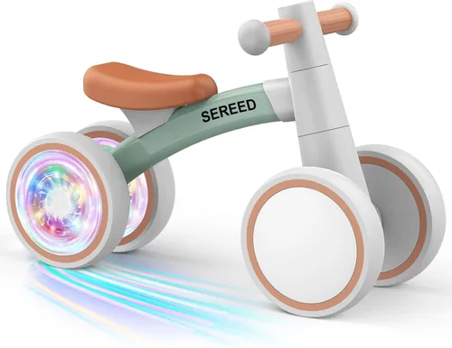 SEREED - Bicicleta de equilibrio para bebés con iluminación colorida, juguetes para niños y niñas de 1 año, bicicleta de equilibrio para niños de 12