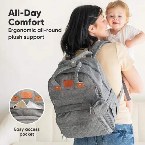 Miniatura 7 de KeaBabies Mochila para pañales - Gran mochila para pañales con cambiador, para bebé niño, niña, mochila de viaje para mamá y papá, impermeable, Gris