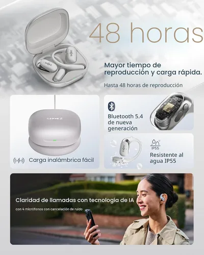 Miniatura 6 de SHOKZ Auriculares OpenFit 2+ OpenFit 2+, habilitados para Dolby Audio, cómodos auriculares con ganchos suaves para los oídos, tiempo de reproducción